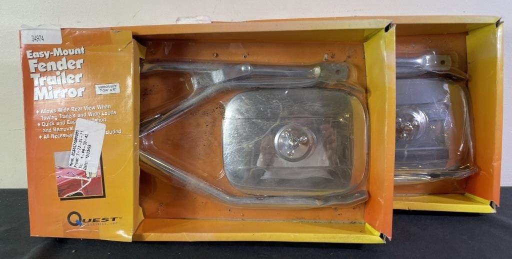 Easy-Mount Fender Trailer Mirrors (2) - NIB