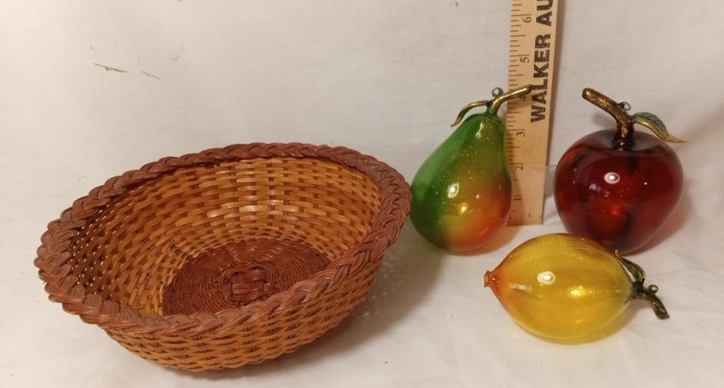 Hand Blown Art Glass Fruit & Basket