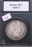 1908 D BARBER HALF DOLLAR VG