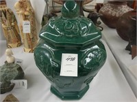 Green Chinese terracotta lidded ginger jar.