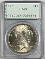 1923 Peace Silver Dollar MS63 PCGS Rattler