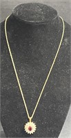 (AW) Gold Tone Necklace With Ruby Colored And