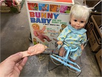 VINTAGE BUNNY BABY & HER BUNNY SWING DOLL