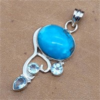 925 SILVER AQUAMARINE & LARIMAR STONE PENDANT