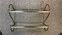 Antique Two shelf towel rack, brass with two