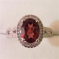 $240 Silver Rhodium Plated Garnet(2.4ct) Ring