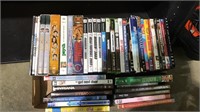 Box lot of movie DVDs, five Play Station games,