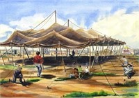 R.E. COLTON "BIG TOP GOING UP" PAINTING