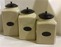 Three piece ceramic canister set includes the