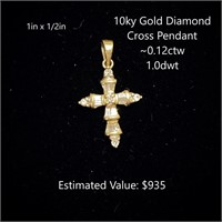 10kt Diamond Cross Pendant, ~0.12ctw, 1.0dwt