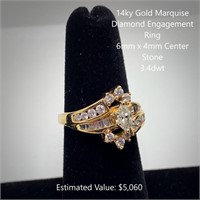 14kt Marquise Diamond Engagement Ring, 3.4dwt