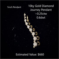 10kt Diamond Journey Pendant, ~0.25ctw, 0.6dwt