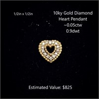 10kt Diamond Heart Pendant, ~0.05ctw, 0.9dwt