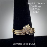14kt Diamond Swirl Ring, ~0.20ctw, 2.2dwt
