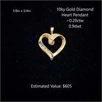 10kt Diamond Heart Pendant, ~0.20ctw, 0.9dwt