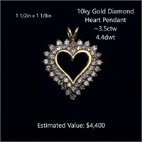 10kt Diamond Heart Pendant, ~3.50ctw, 4.4dwt