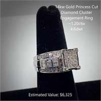 14kt Princess Cut Diamond Cluster Engagement Ring