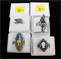 4- Sterling silver rings: mosaic size 6, marcasite