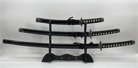 Set of 3 Japenese Style Swords on Stand