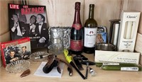 J - MIXED LOT BOTTLES, RAT PACK, BAR WARE, MORE