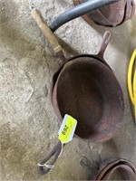 3 cast iron skillets - (1) 9" w/wood handle, 10",
