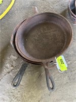 3 cast iron skillets - (1) 10" & (2) 9"