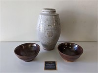 Glazed Ceramic Pottery Vase & Bowls