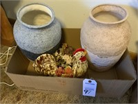 2 large ceramic vases, chicken planter
