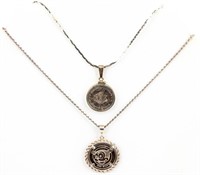 Jewelry Lot of 2 Sterling Silver Coin Necklaces