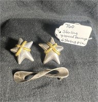 Sterling Pierced Earrings/ Pin