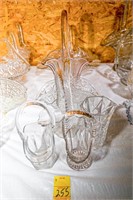 (6) Glass Baskets and Small Crystal Vase