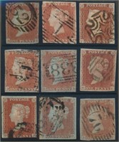 GREAT BRITAIN #3 (9 STAMPS) USED AVE-FINE