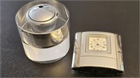 Silver Metal Quartz Clock & Crystal Lighter