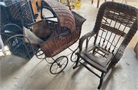 Antique Wicker Buggy and Chair