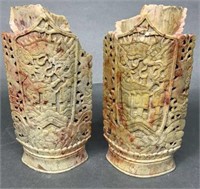 Pair Soapstone 7" Oriental Vases