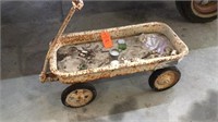Vintage metal wagon and contents