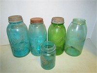 Lot of Four Vintage Ball Mason Jars Blue