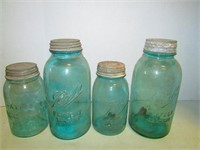 Lot of Four Vintage Ball Mason Jars Blue