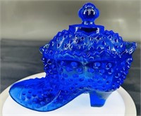 Fenton Cobalt Hobnail Shoe Candy Dish