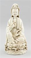 Chinese Dehua White Porcelain Guanyin Statue He Ch