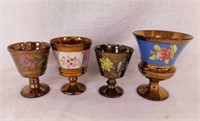 Four 1860's copper lustre English short goblets,