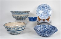 Blue & White Spongeware, Plates & Bowls
