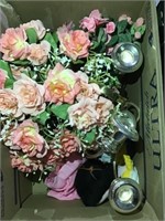 Candle center piece, silk flowers, candle holders