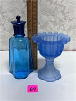 Vtg Avon Blue Bottle&Satin Blue Votive pedestal
