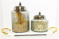 Two Glass Canisters with Metal Lids