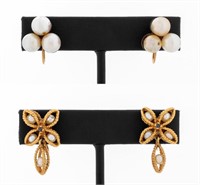 14K Yellow Gold Cultured Pearl Earrings Set