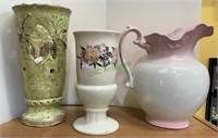 Lot of 2 vases and a boudoir water pitcher.