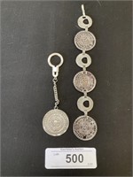 925 Sterling Silver Aztec Bracelet, Keychain.
