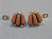 Sterling N/A Petit Coral Earrings Hallmarked