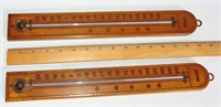 2 VINTAGE WOODEN THERMOMETERS - FEVER BLOOD TEMPE